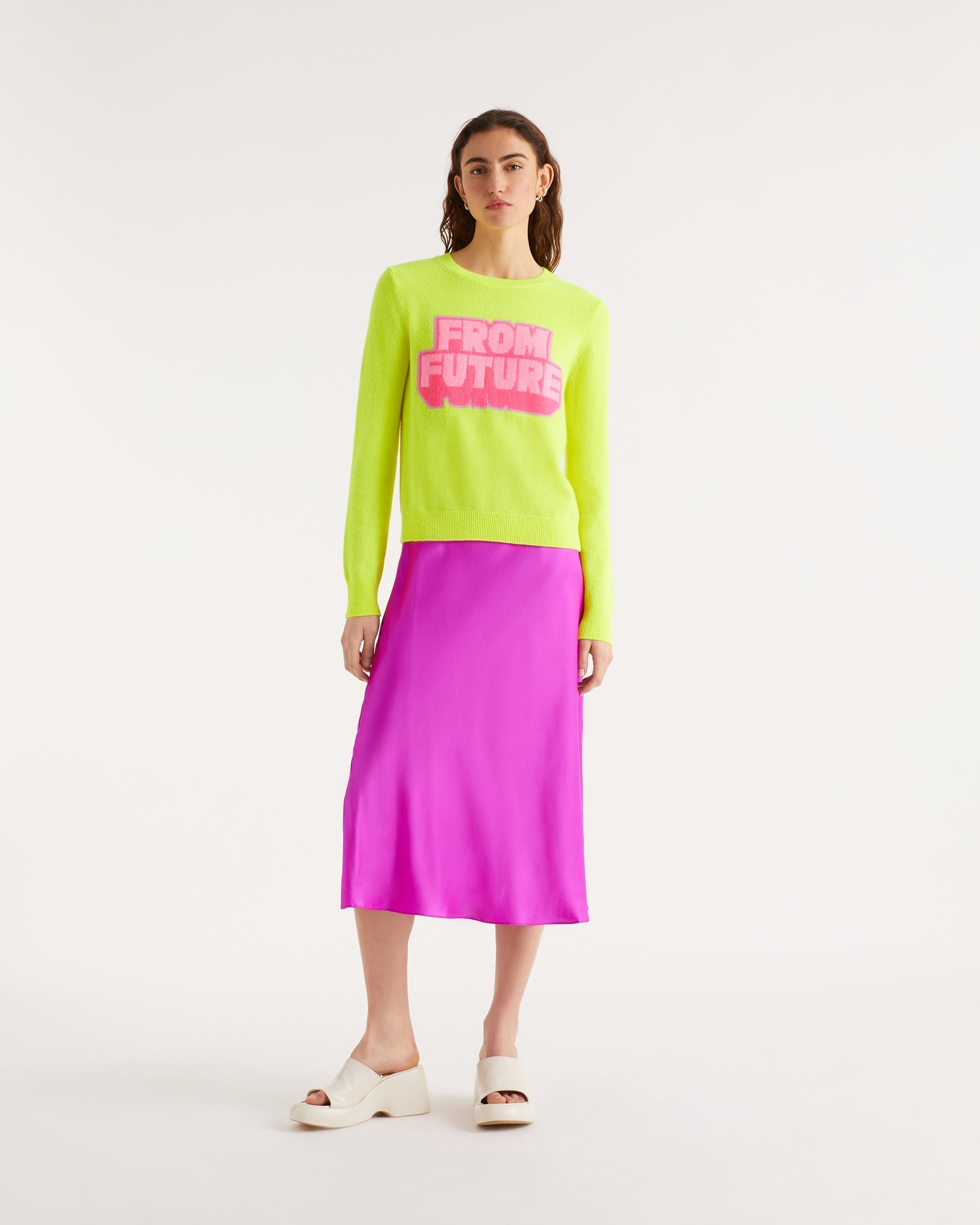 Jupe mi longue Carmen en soie - Neon Purple