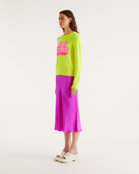 Jupe mi longue Carmen en soie - Neon Purple