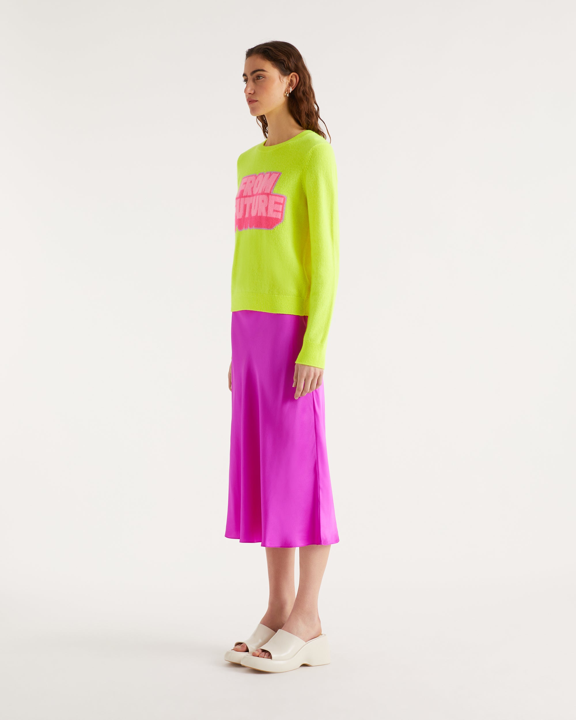 Jupe mi longue Carmen en soie - Neon Purple