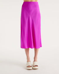 Jupe mi longue Carmen en soie - Neon Purple