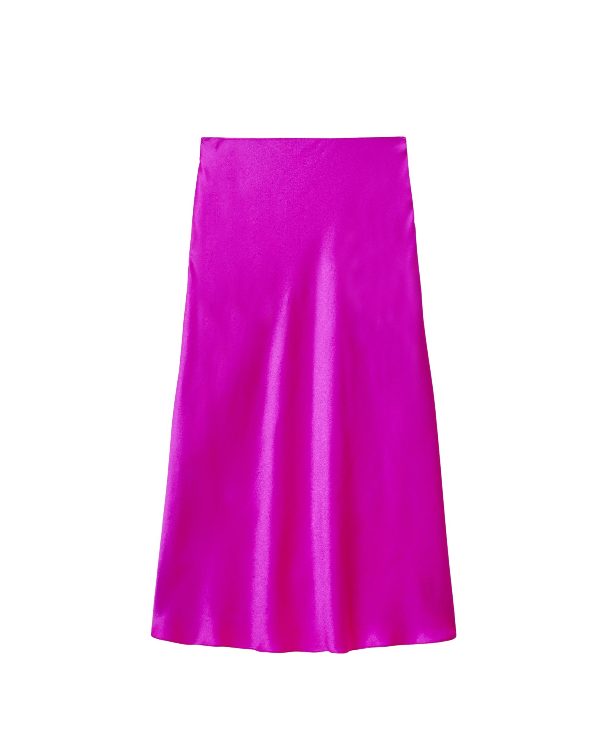 Jupe mi longue Carmen en soie - Neon Purple