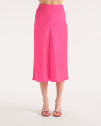 Jupe mi longue Gina en soie - Neon Pink