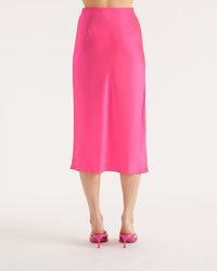 Jupe mi longue Gina en soie - Neon Pink