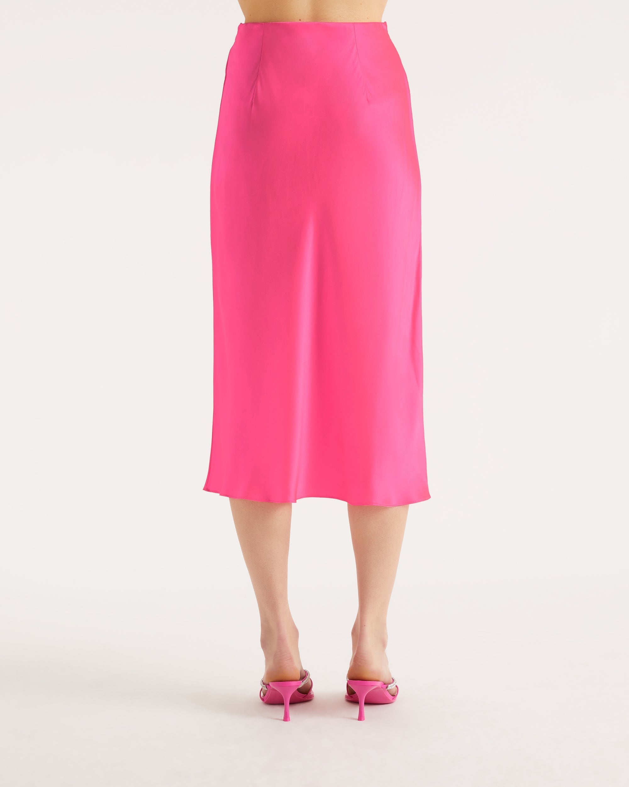 Jupe mi longue Gina en soie - Neon Pink