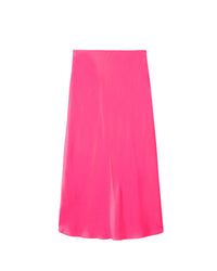 Jupe mi longue Gina en soie - Neon Pink
