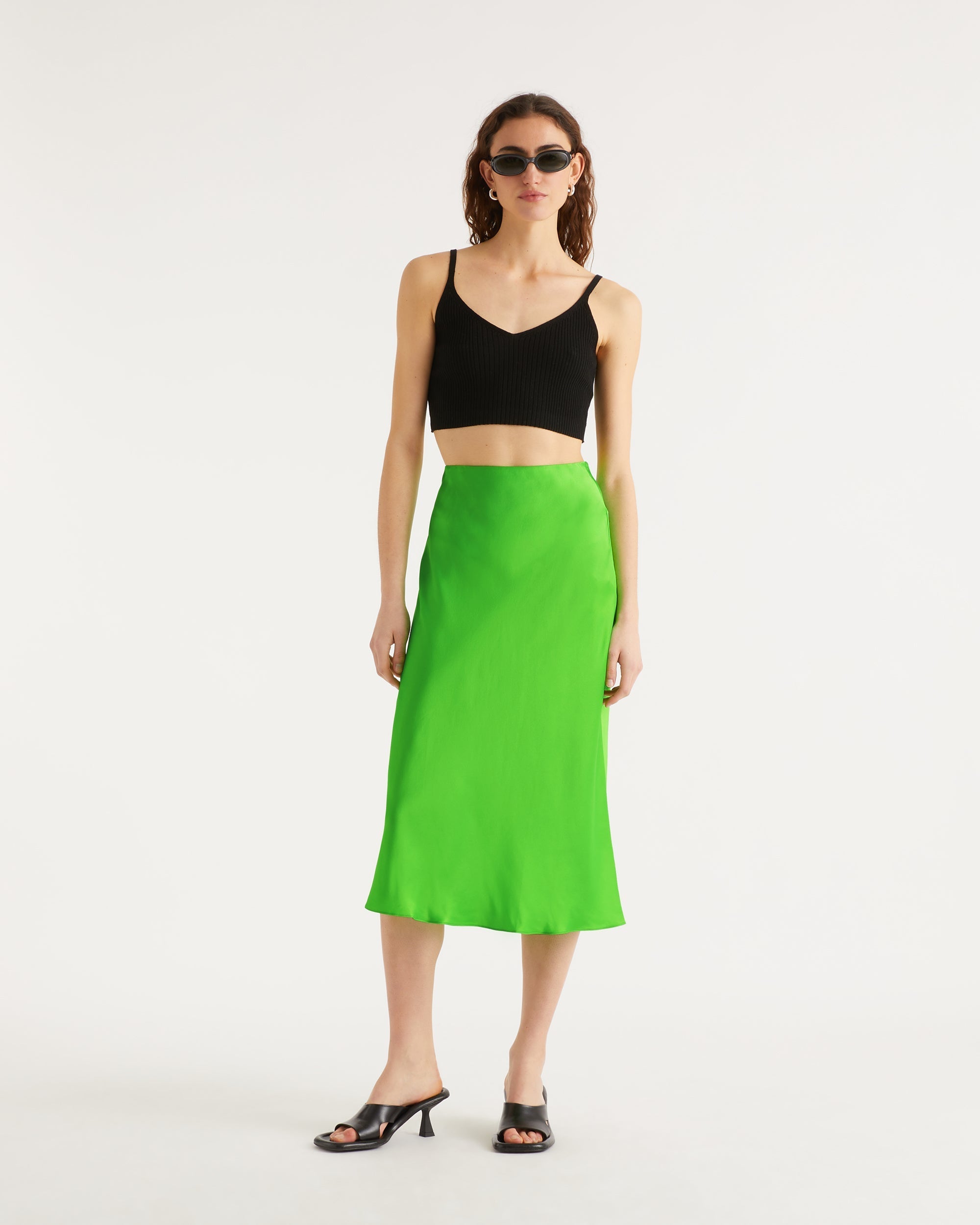Jupe mi longue Gina en soie - Neon Green