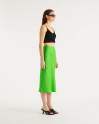 Jupe mi longue Gina en soie - Neon Green