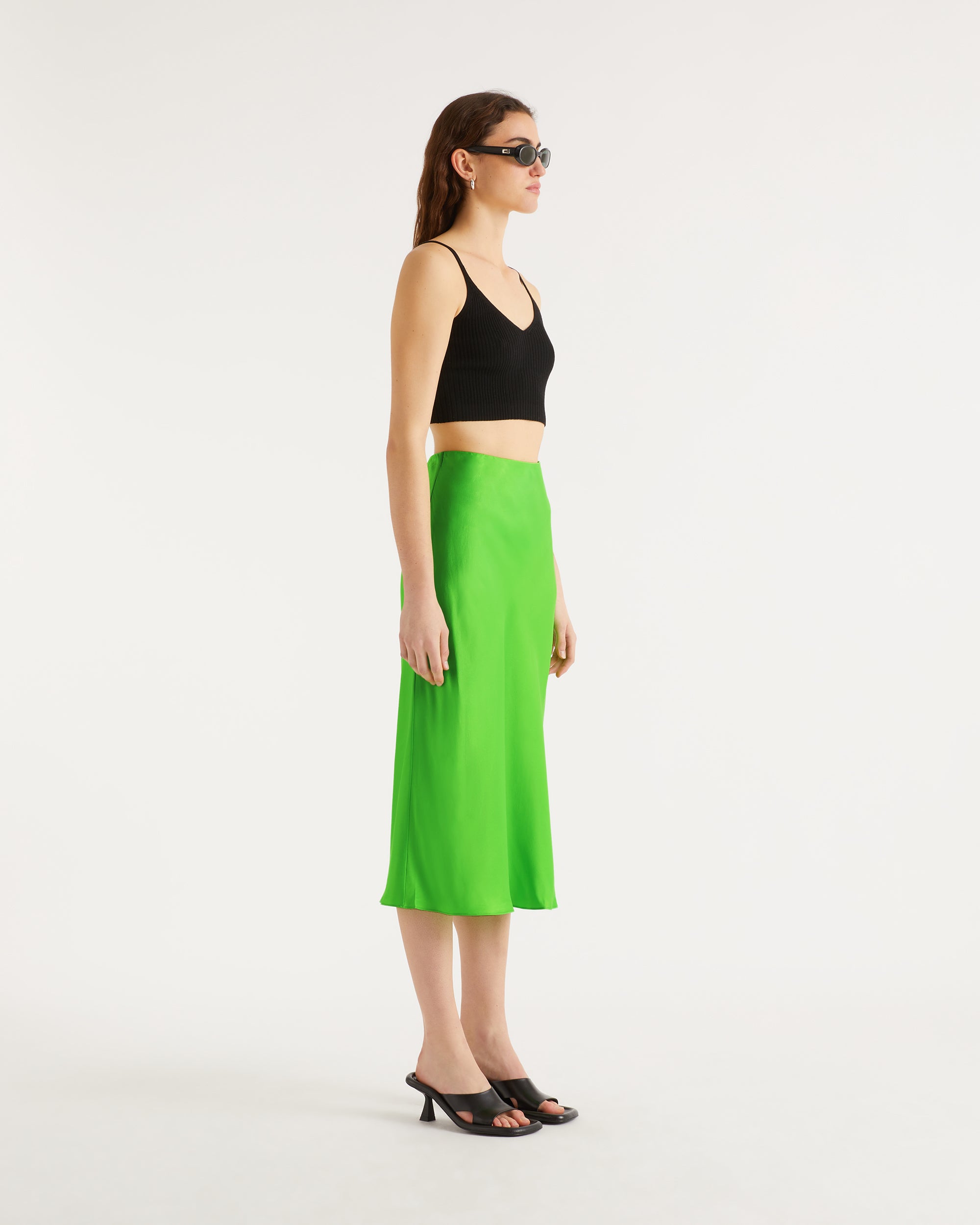 Jupe mi longue Gina en soie - Neon Green