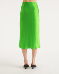 Jupe mi longue Gina en soie - Neon Green