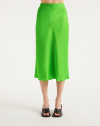 Jupe mi longue Gina en soie - Neon Green