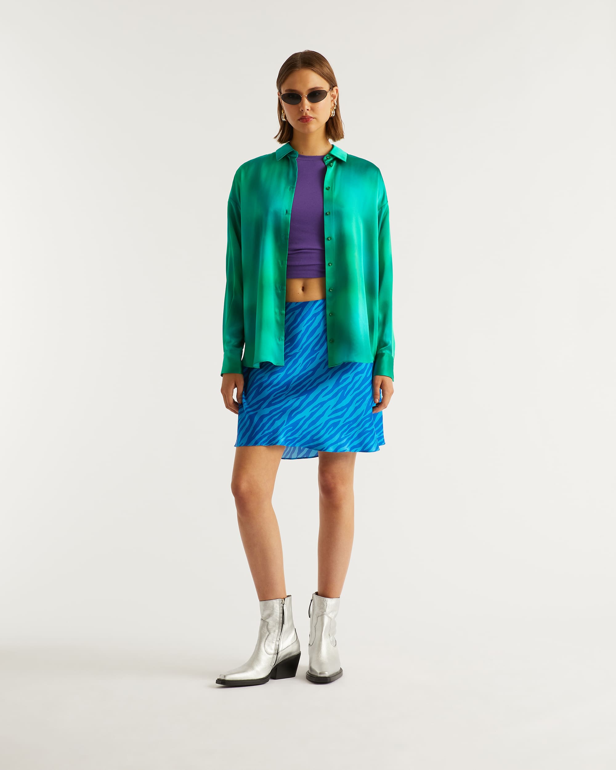 Mini jupe fluide Lenny en soie - Blue Zebra