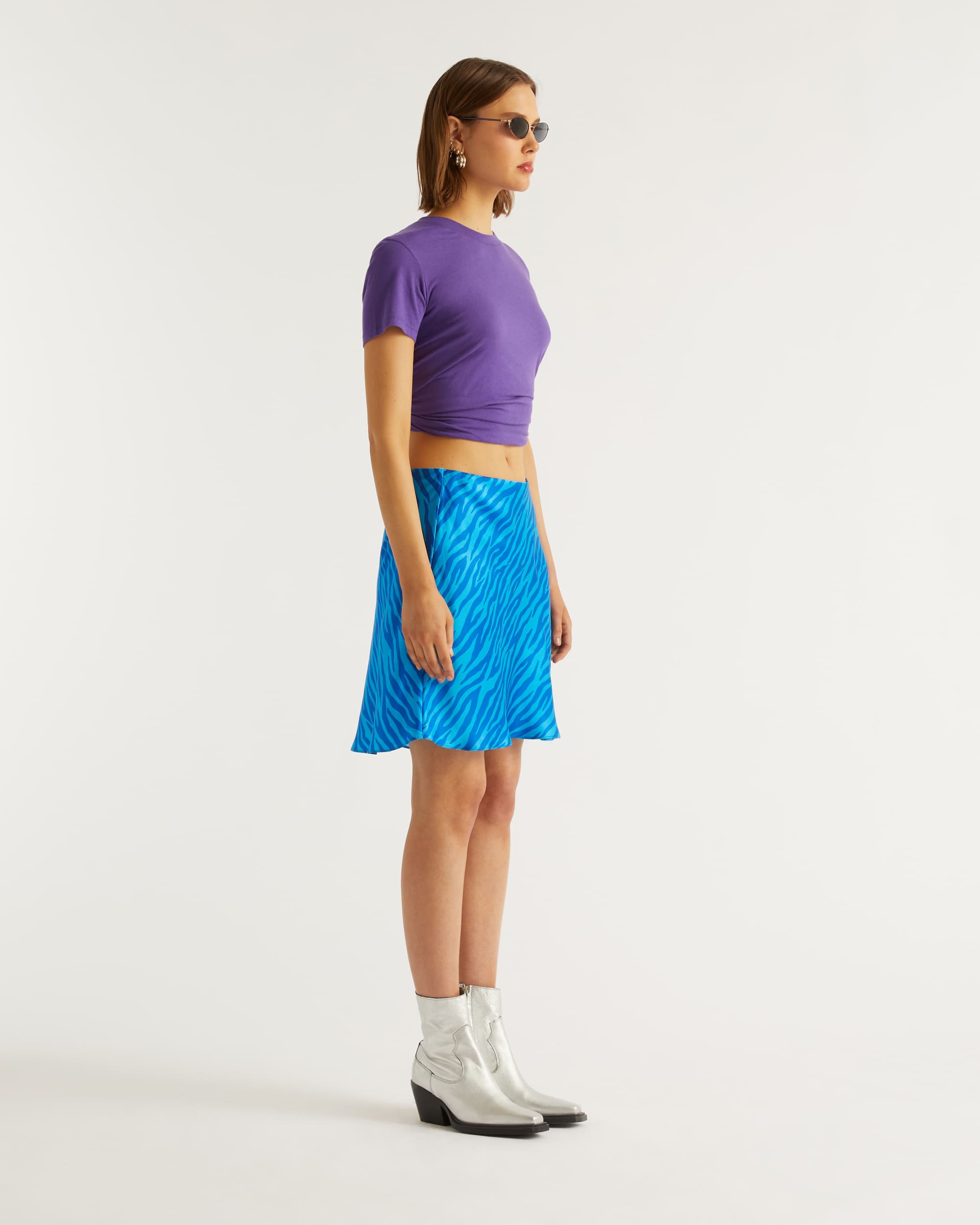 Mini jupe fluide Lenny en soie - Blue Zebra