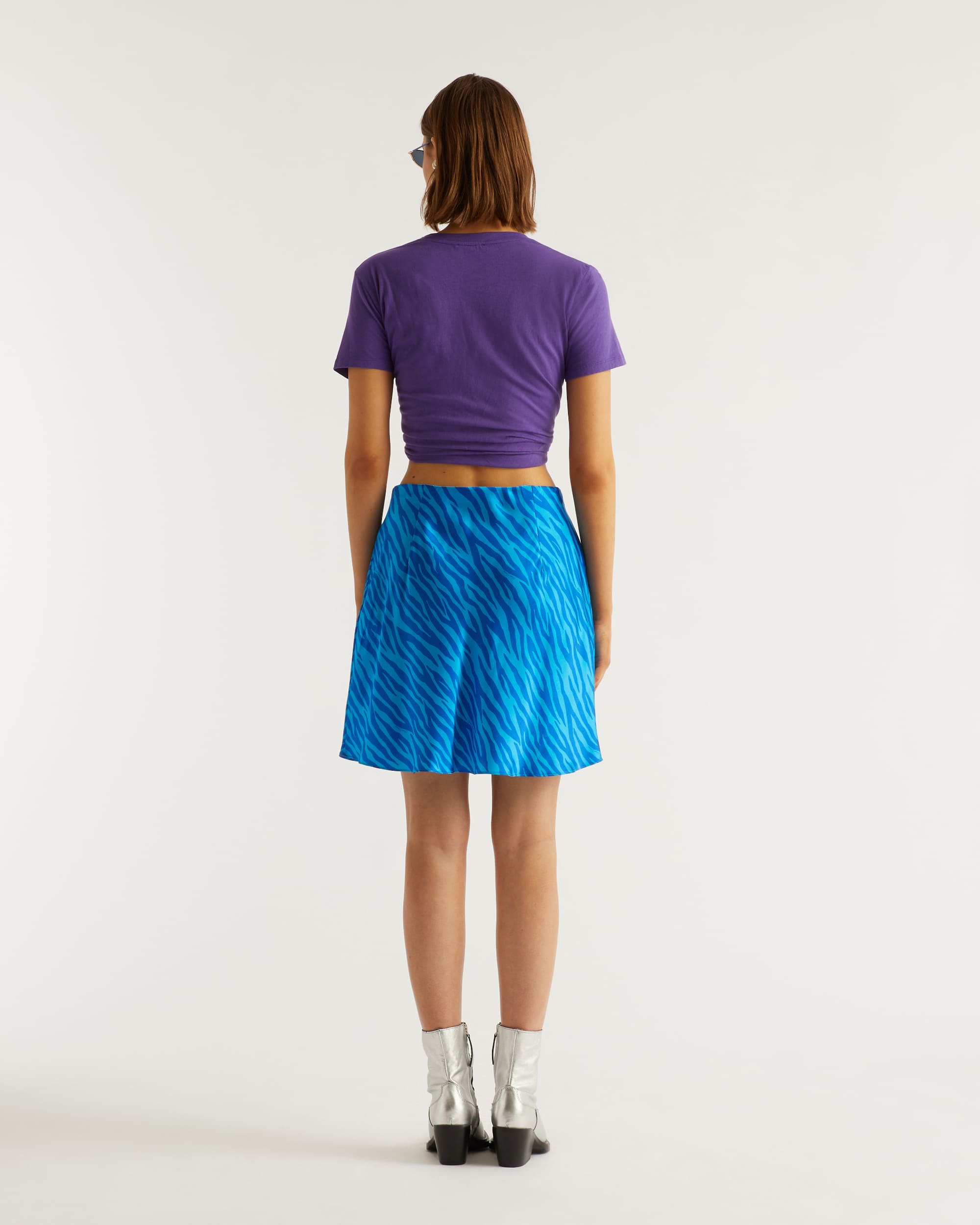 Mini jupe fluide Lenny en soie - Blue Zebra