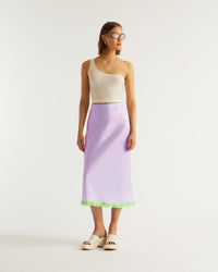 Jupe mi longue Rebecca en soie - Lilac