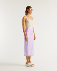 Jupe mi longue Rebecca en soie - Lilac