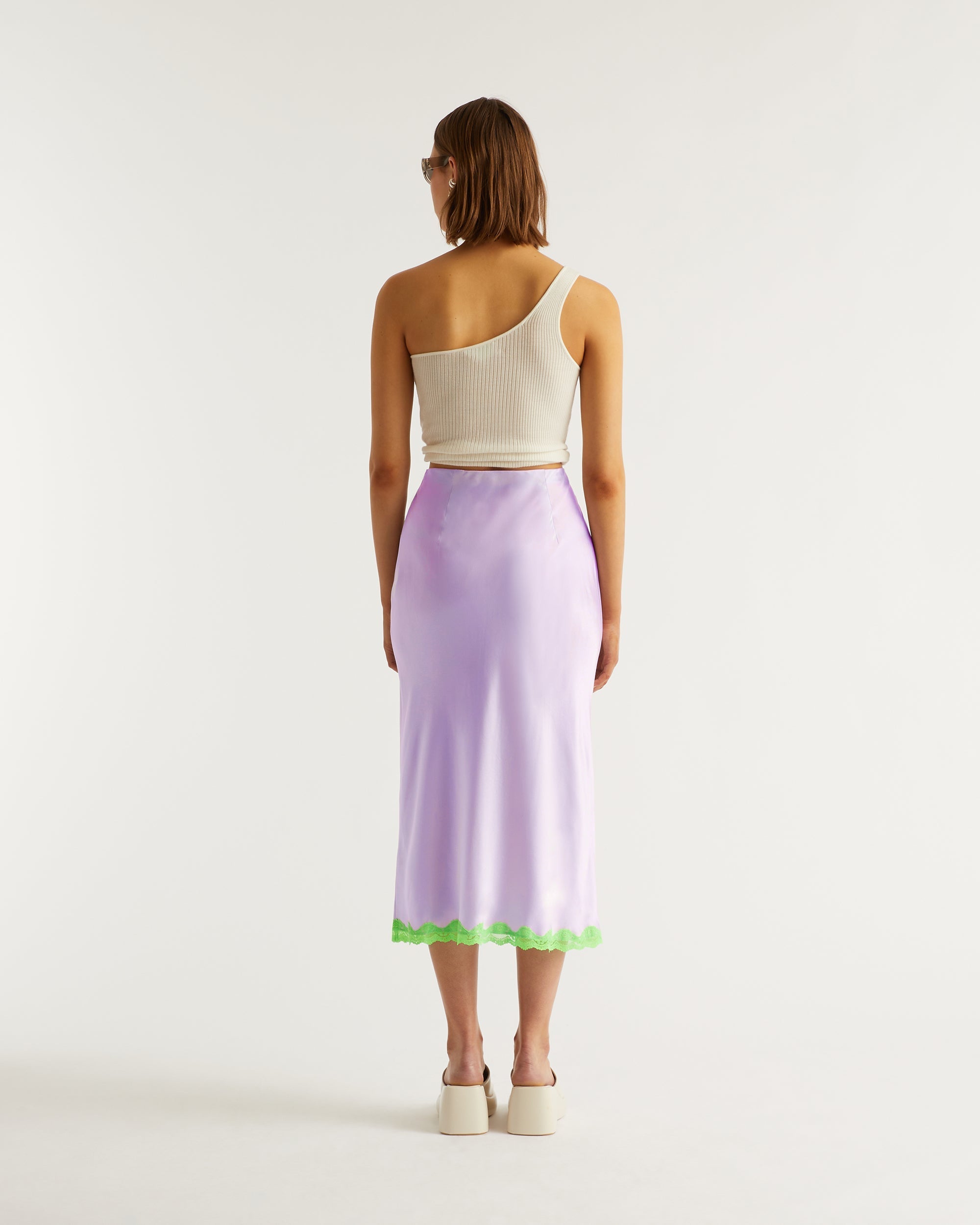 Jupe mi longue Rebecca en soie - Lilac