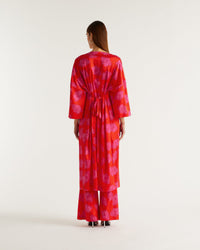 Kimono Katie à motif fleuri en soie - Red Poppy