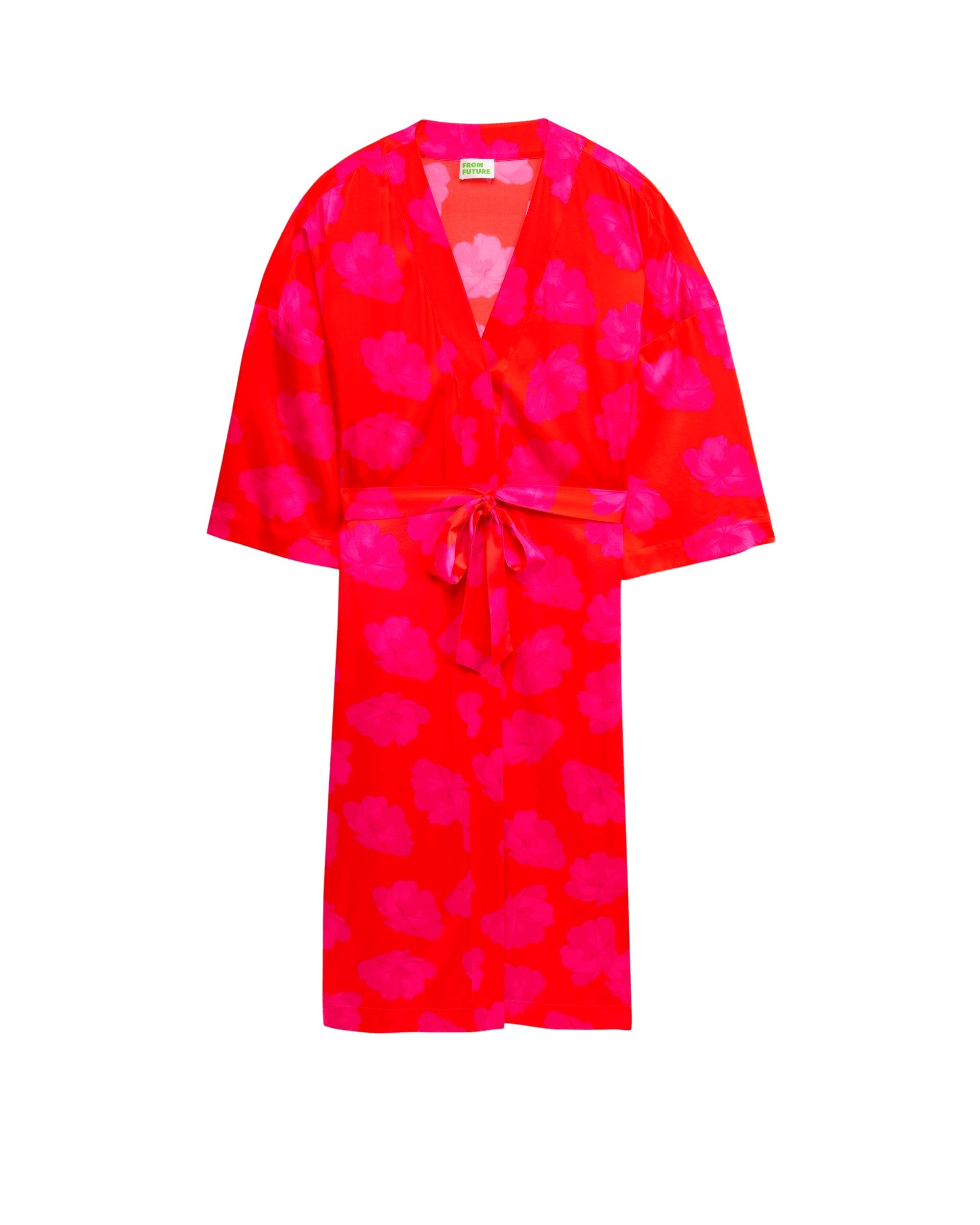 Kimono Katie à motif fleuri en soie - Red Poppy