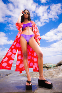 Kimono Katie à motif fleuri en soie - Red Poppy