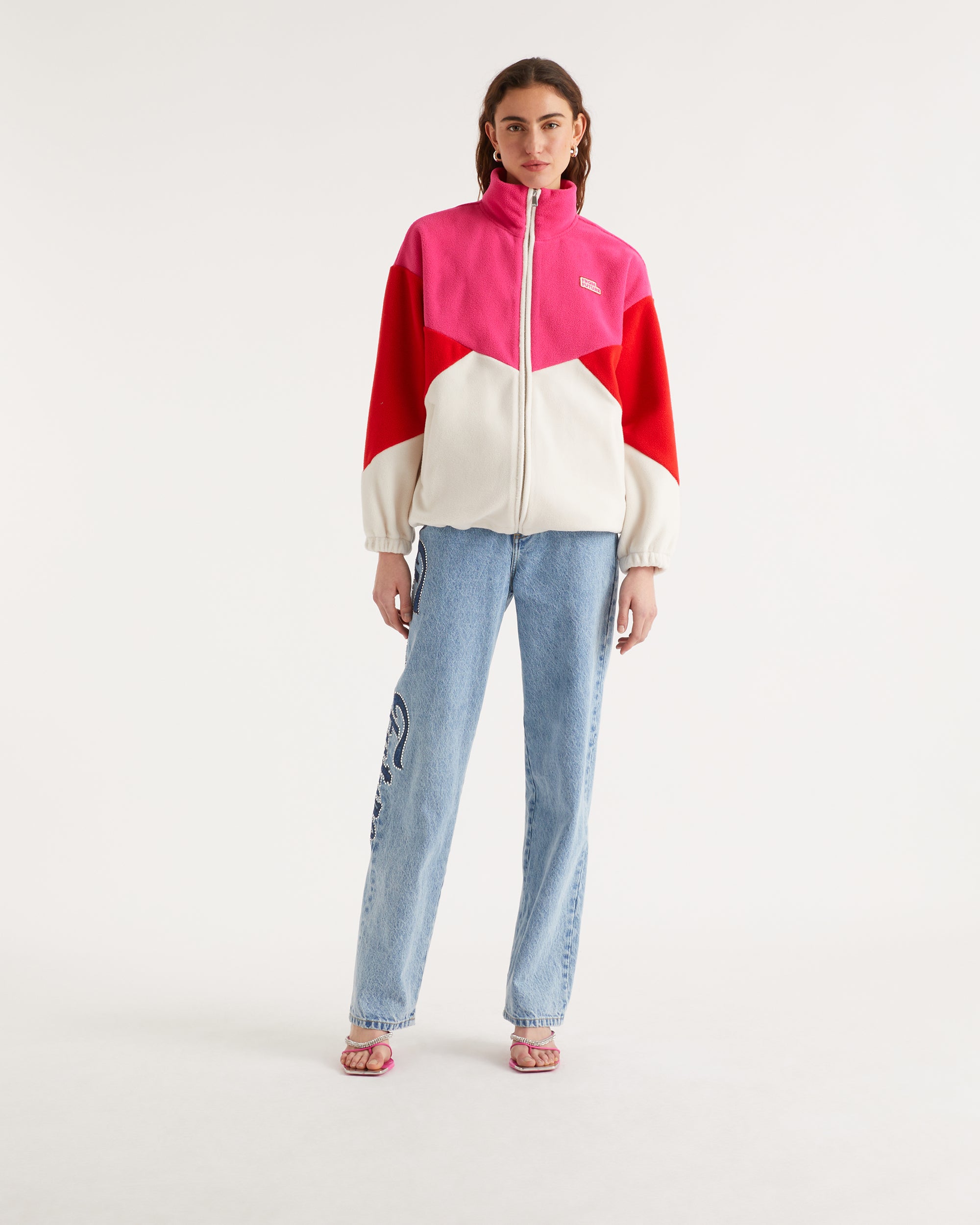 Veste polaire oversize tricolore - Beach Pink