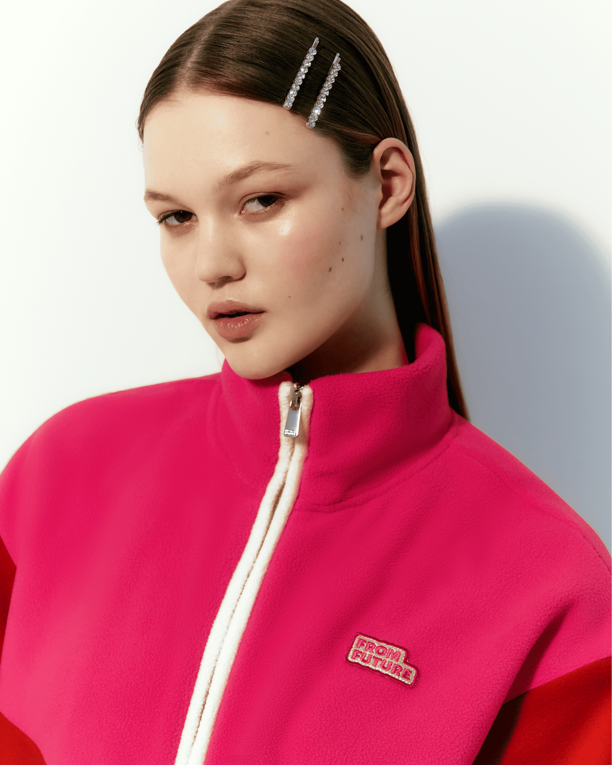 Veste polaire oversize tricolore - Beach Pink