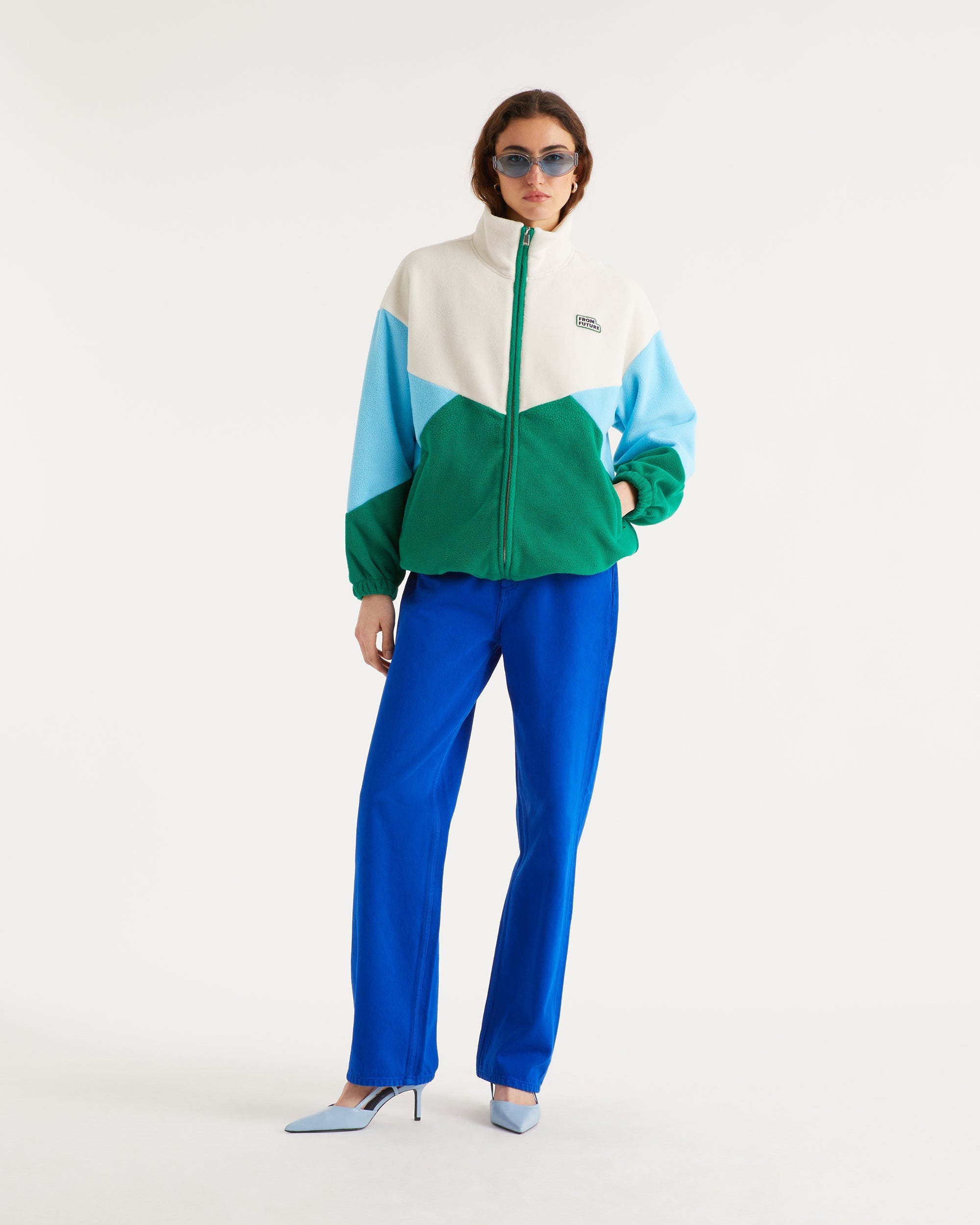 Veste polaire oversize tricolore - Holiday Green