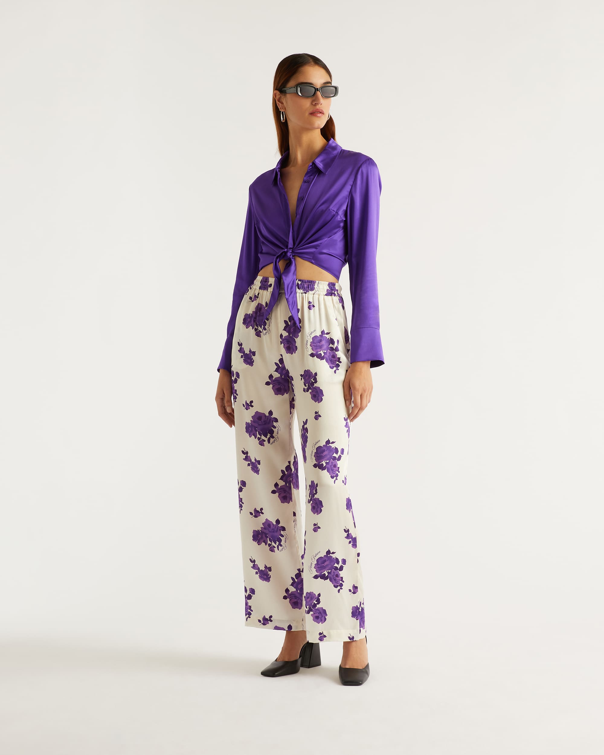 Pantalon large Regine en soie - Purple