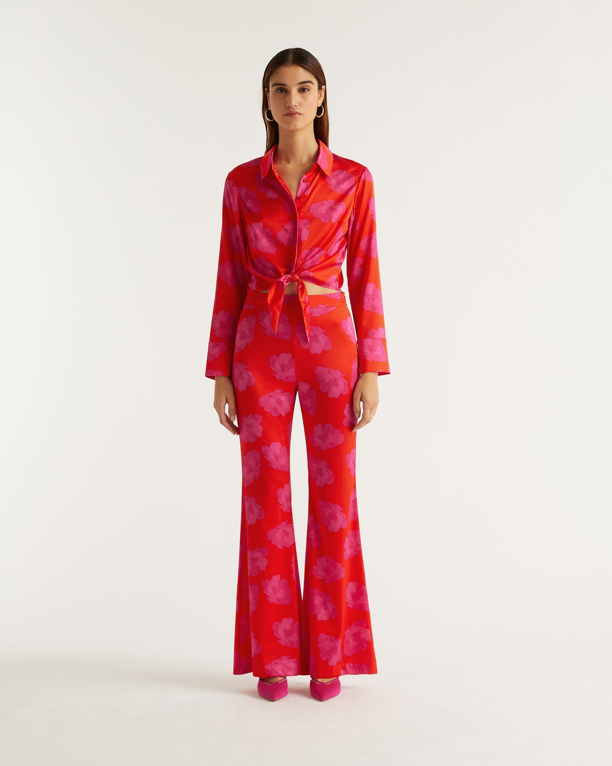 Pantalon flare Milla en soie - Red Poppy