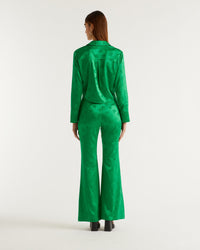 Pantalon flare Milla en soie - Green Jacquard