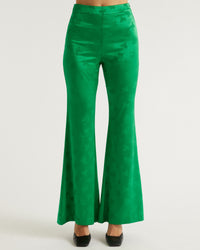 Pantalon flare Milla en soie - Green Jacquard