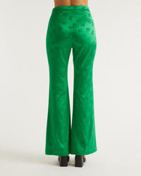 Pantalon flare Milla en soie - Green Jacquard