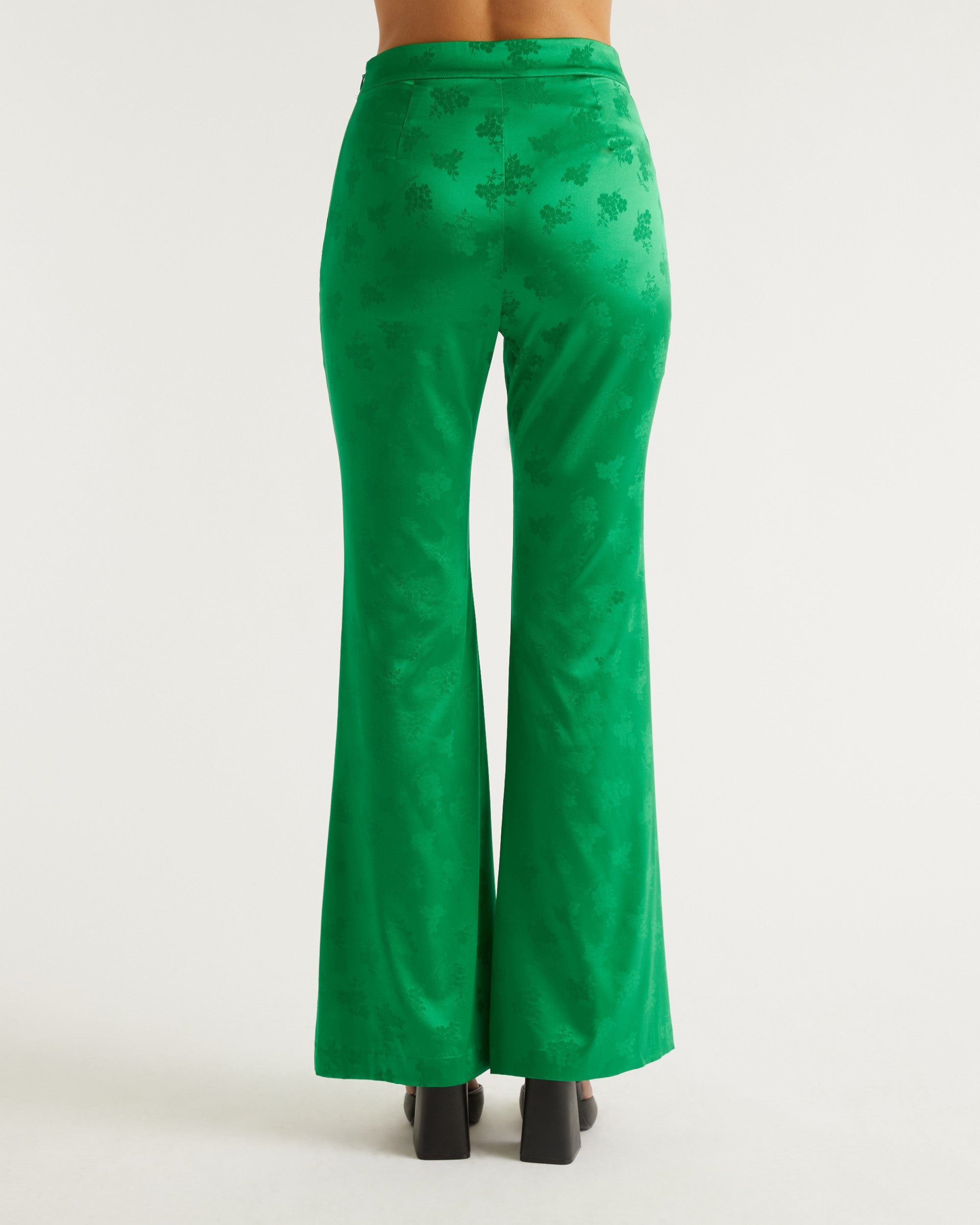 Pantalon flare Milla en soie - Green Jacquard