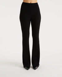 Pantalon flare à côtes en laine mérinos - Black