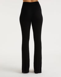 Pantalon flare à côtes en laine mérinos - Black