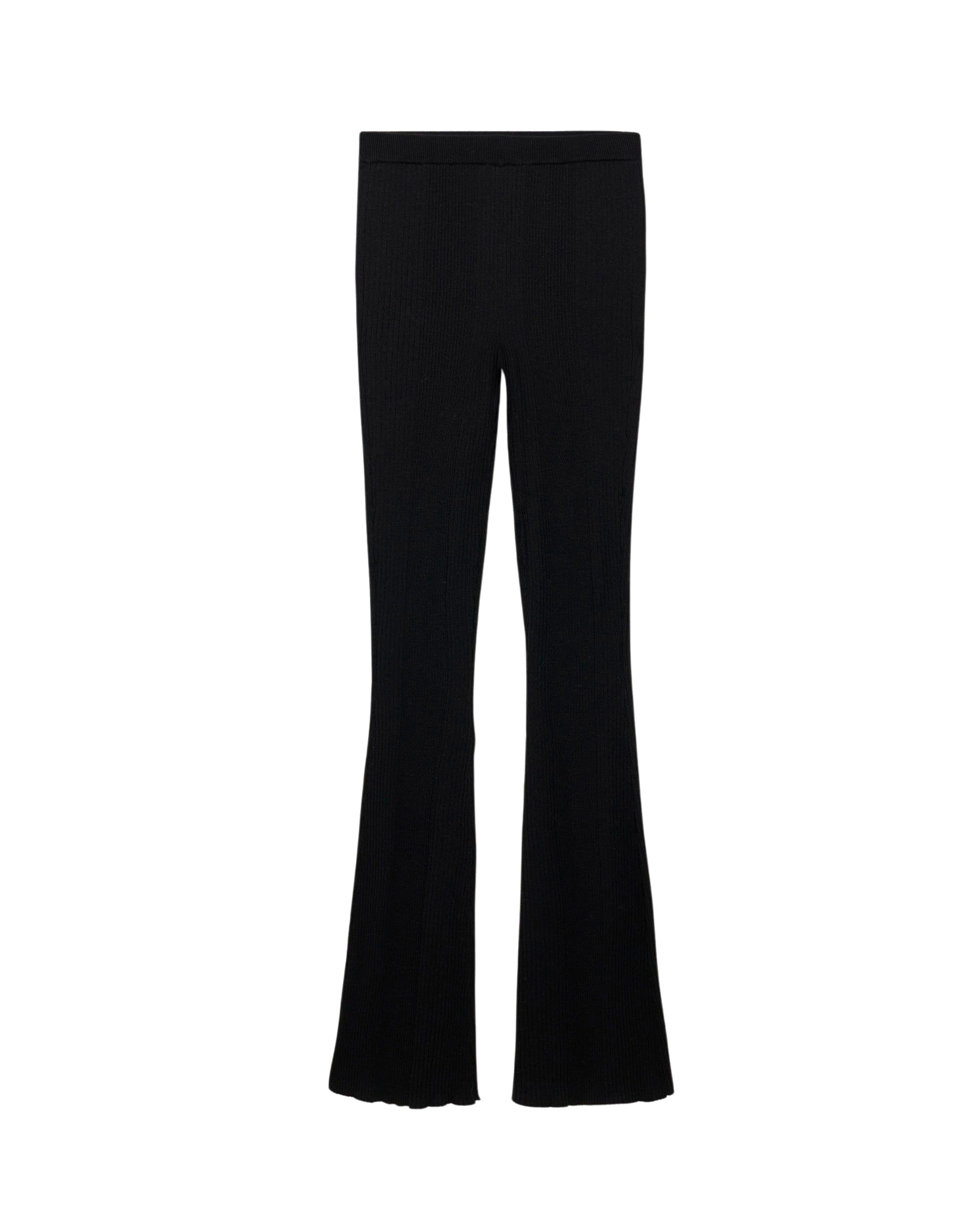 Pantalon flare à côtes en laine mérinos - Black
