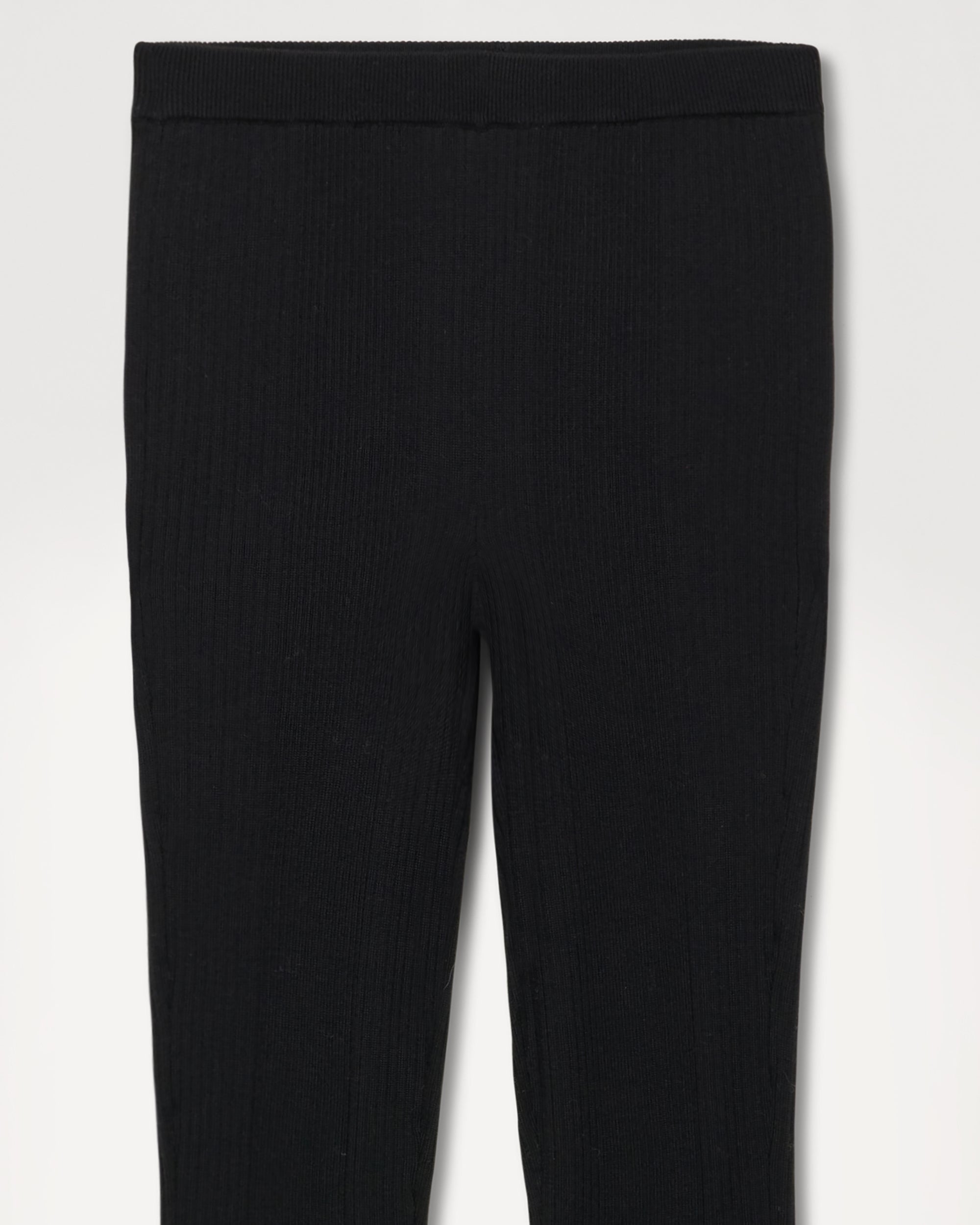 Pantalon flare à côtes en laine mérinos - Black