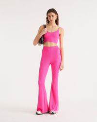 Pantalon flare à côtes en laine mérinos - Summer Fuchsia