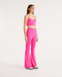 Pantalon flare à côtes en laine mérinos - Summer Fuchsia