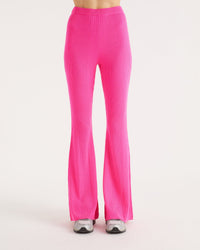 Pantalon flare à côtes en laine mérinos - Summer Fuchsia