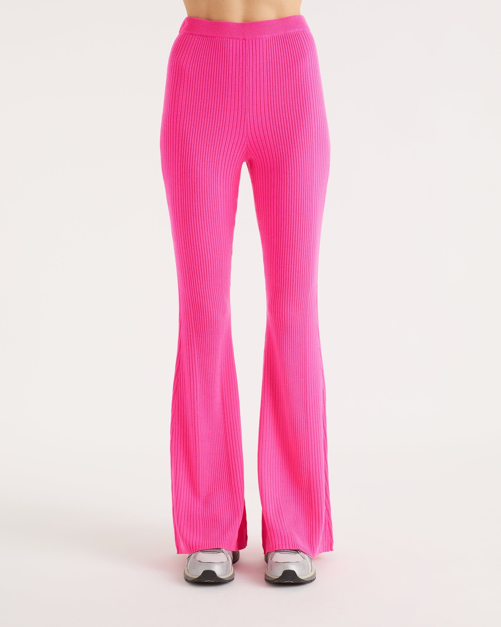 Pantalon flare à côtes en laine mérinos - Summer Fuchsia