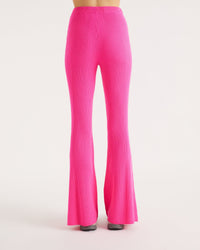 Pantalon flare à côtes en laine mérinos - Summer Fuchsia