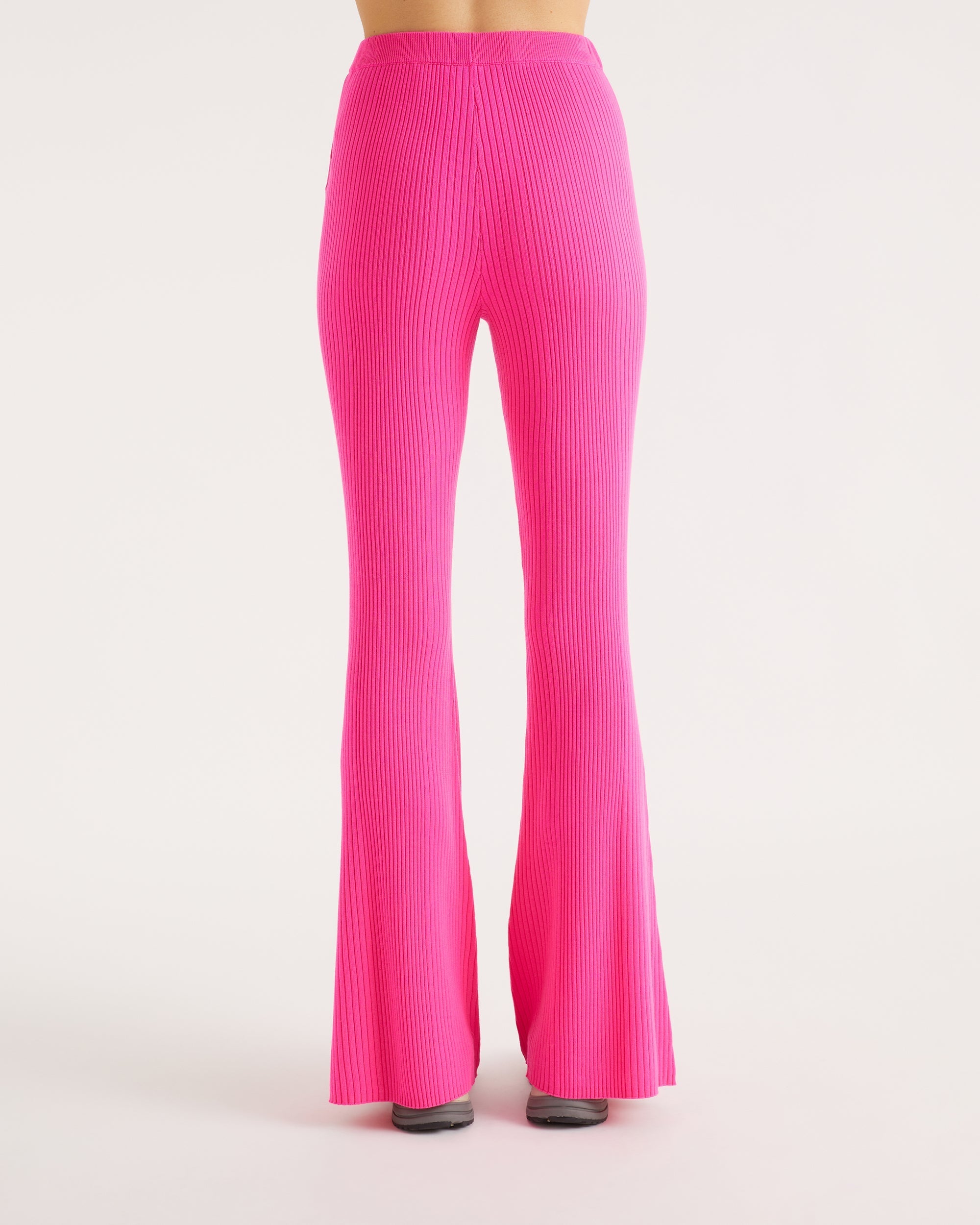 Pantalon flare à côtes en laine mérinos - Summer Fuchsia