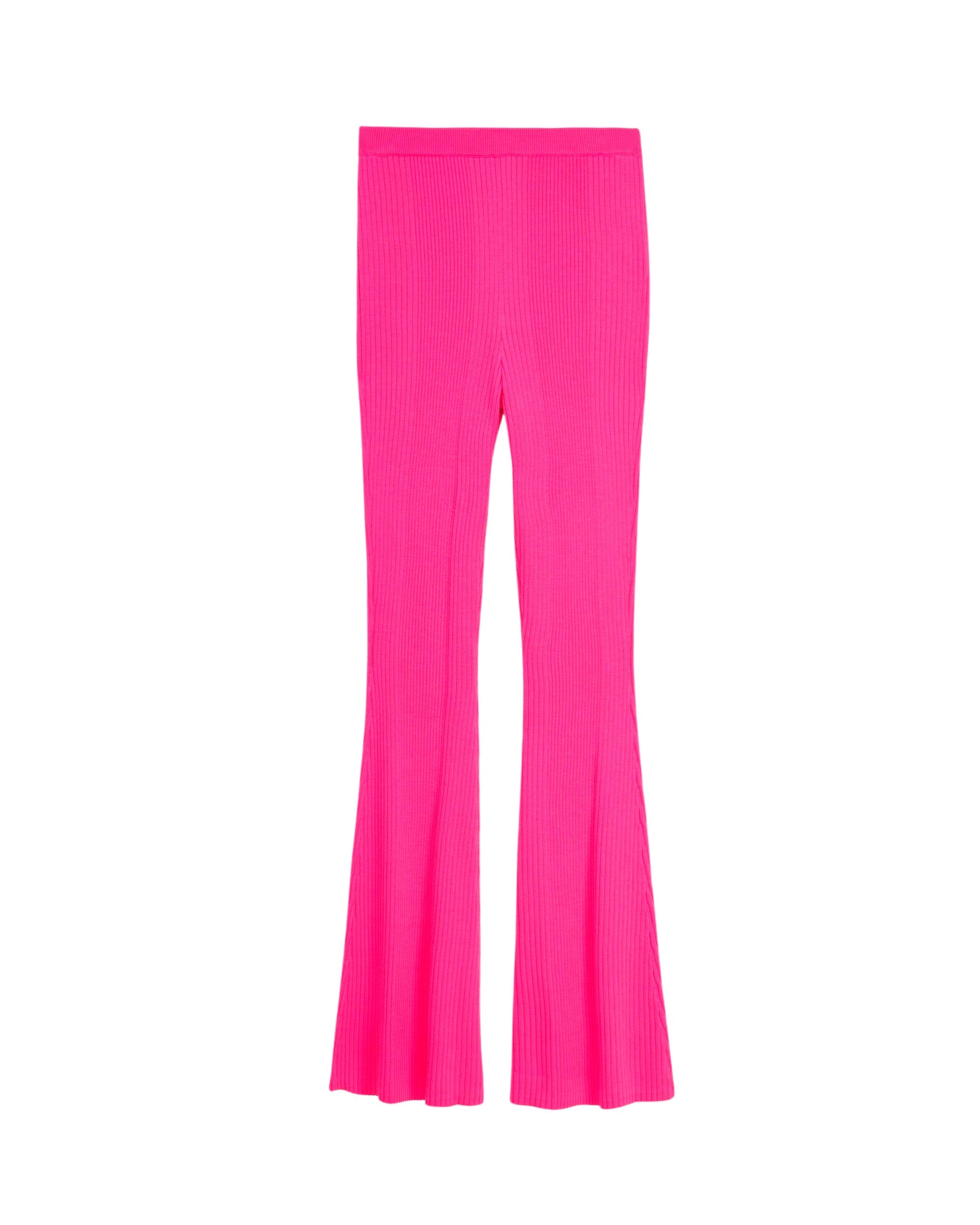 Pantalon flare à côtes en laine mérinos - Summer Fuchsia