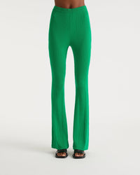 Pantalon flare à côtes en laine mérinos - Summer Green