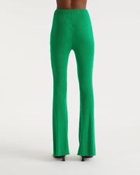Pantalon flare à côtes en laine mérinos - Summer Green
