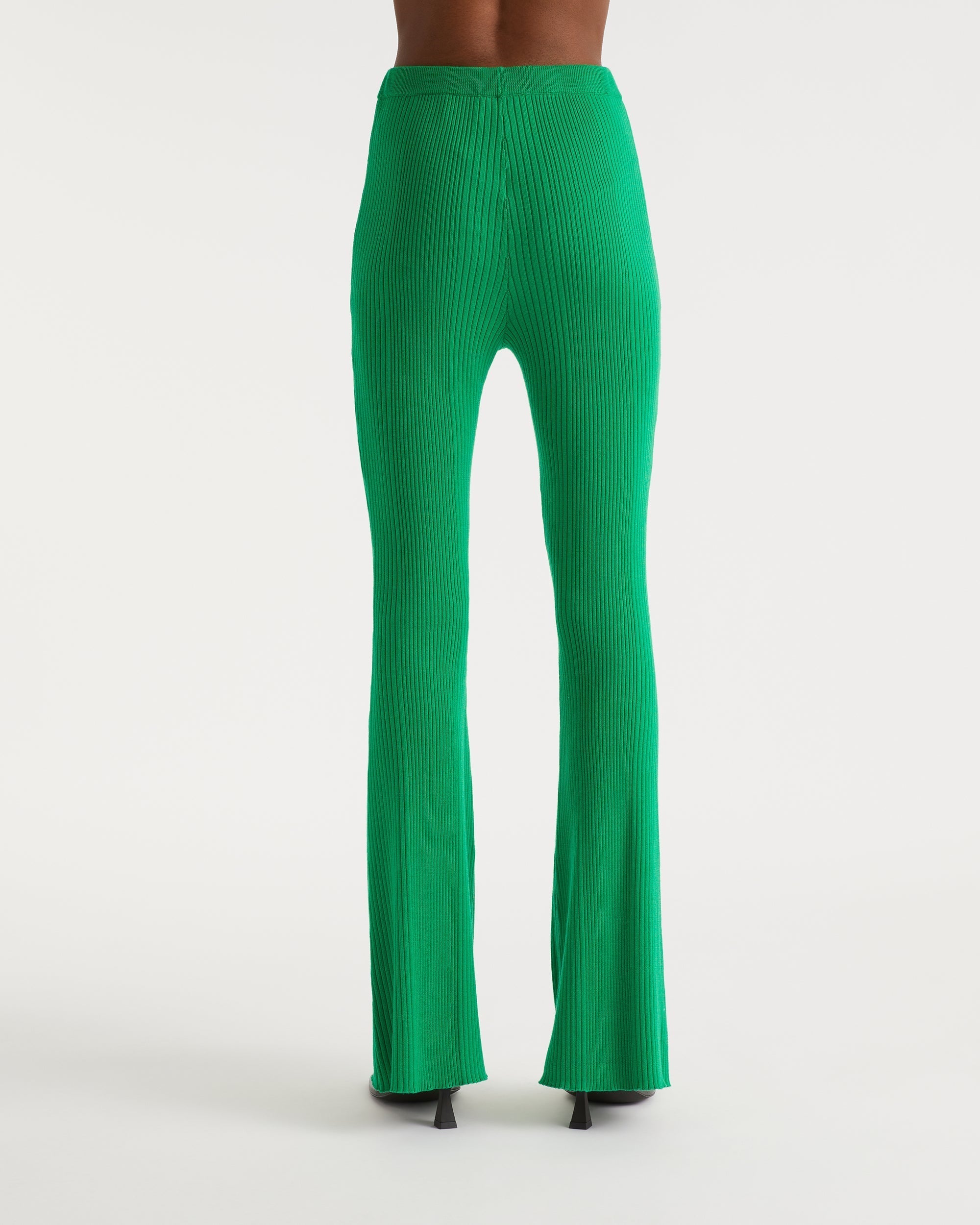 Pantalon flare à côtes en laine mérinos - Summer Green