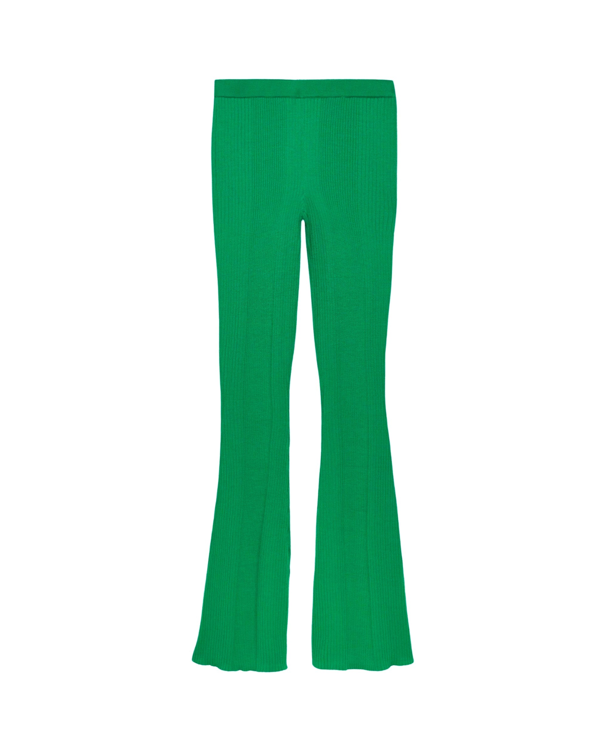 Pantalon flare à côtes en laine mérinos - Summer Green