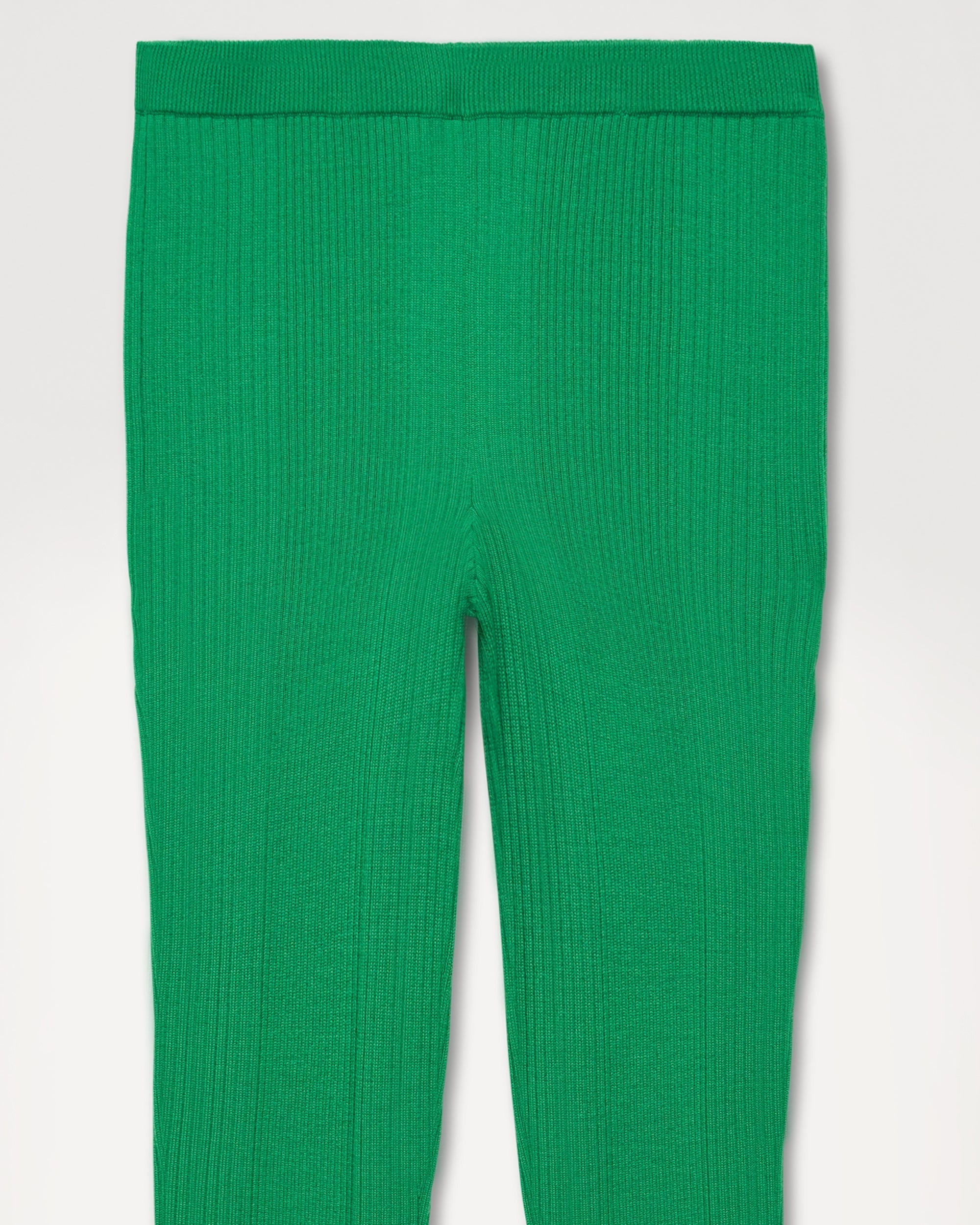 Pantalon flare à côtes en laine mérinos - Summer Green