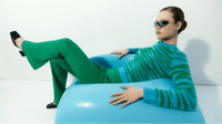 Pantalon flare à côtes en laine mérinos - Summer Green
