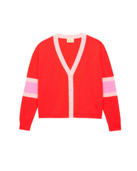 Cardigan court tricolore en cachemire - Bright Red